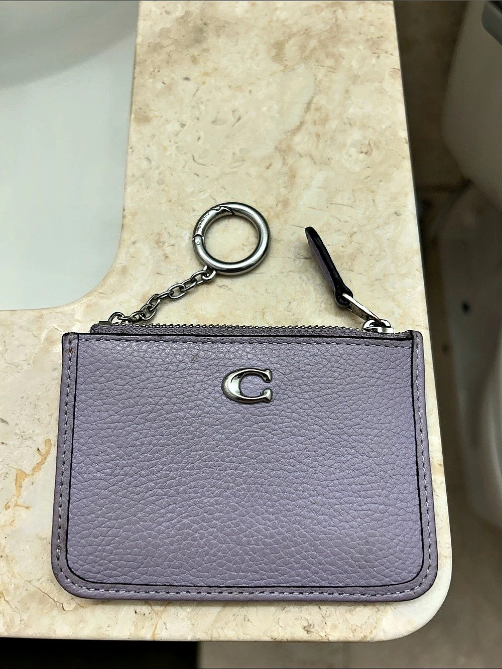 Coach Mini Skinny ID Case Purple Key Ring Wallet